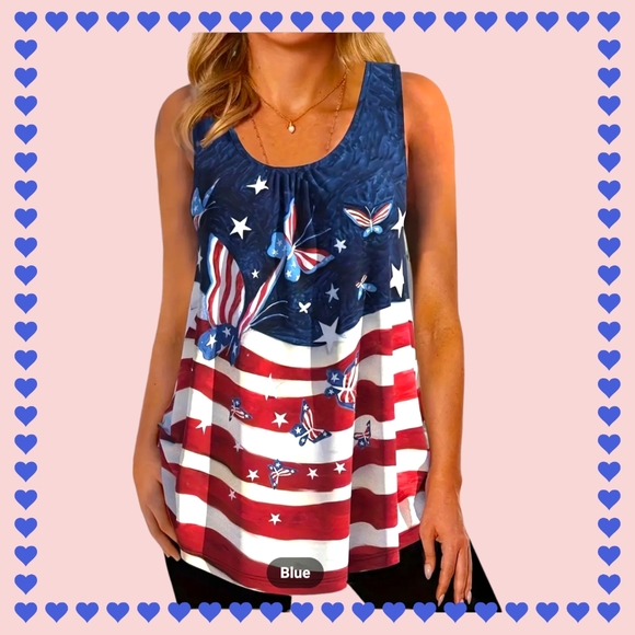NEW!! Women's Trendy Plus Size Butterfly Patriotic Tank Top!! Open to Offers!🦋✨ - Picture 9 of 12